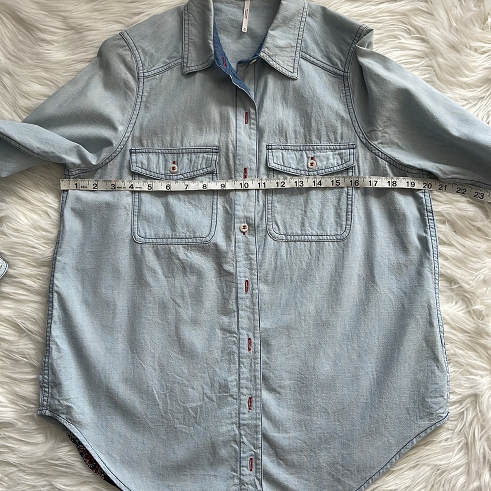 Free People Bandana Bandit Denim Shirt Button-Down Top Size XS - Picture 12 of 13